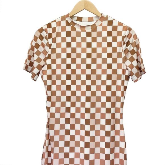 NWT Peppermayo Into The City Mesh Maxi Dress Cocoa Cream Check Womens Size 6 NEW - Picture 8 of 16